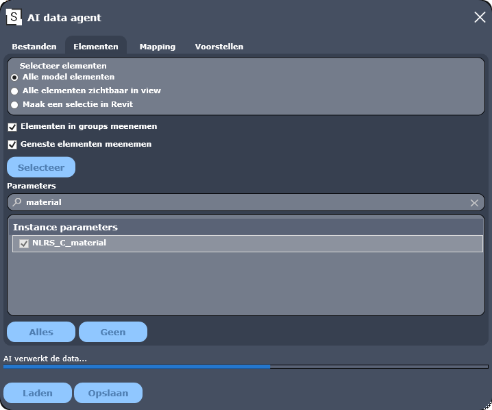 AI Revit agent, tabblad Elementen